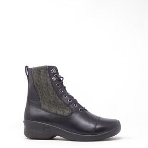 KEEN Women Bern Baby Bern Ankle Lace Up Boots Black Leather Wool Knit Lace Up 8
